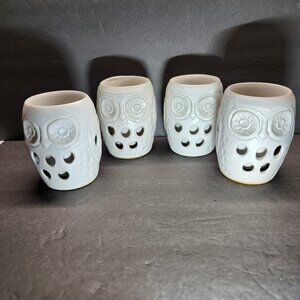 4 Ceramic Pottery Owls cups, Planters or Candle Holders Unbranded Set of 4